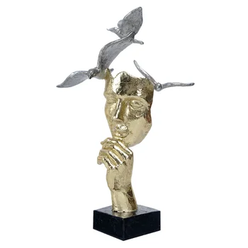 Скульптура Головы птицы из смолы Nordic Silence - золотая фигура, Статуя с человеческим лицом, Абстрактные орнаменты, украшение гостиной