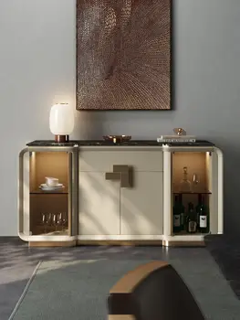 Легкий роскошный обеденный шкаф, итальянский шкаф для хранения из нержавеющей стали, обеденный шкаф из натурального мрамора
