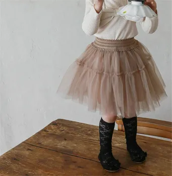 2023, юбка для девочек в корейском стиле, Модная милая сетчатая юбка для девочек, Новая юбка принцессы с высокой талией, Детская одежда AA6110
