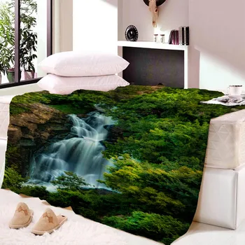 Фланелевое покрывало с водопадом, красивый пейзаж для дивана, одеяло для дивана-кровати, размер King Queen, супер мягкий и легкий