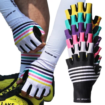 Велосипедные перчатки в полоску на половину пальца, противоскользящие, спортивные, дорожные, велосипедные, MTB, BMX, перчатки для верховой езды, рыбалки, фитнес-перчатки