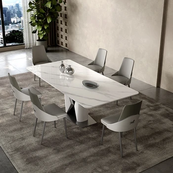 Стол из светлого сланца, итальянский очень простой стол высокого класса, современный простой стол в легком экстравагантном кремовом стиле