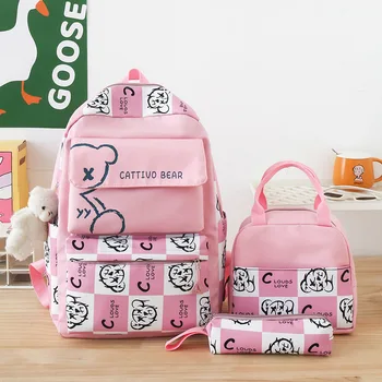 3 шт./компл., Детские школьные сумки, водонепроницаемый рюкзак для девочек, рюкзаки для начальной школы принцессы с принтом милых медведей Mochila Escolar