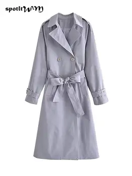 Модный двубортный тренч с поясом, женский весенний винтажный тренч с длинными рукавами и карманами спереди, Офисные женские шикарные длинные пальто