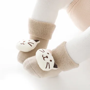 Детские носки с мультяшными животными, мягкие теплые толстые махровые носки для новорожденных девочек и мальчиков, нескользящая подошва, детские носки для пола