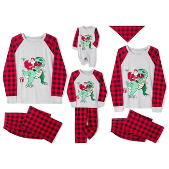 Xingqing, Рождественский Семейный пижамный комплект, Одежда для родителей и детей, Топы с принтом Санта-Клауса и Динозавра, Брюки / Ползунки / Одежда для собак