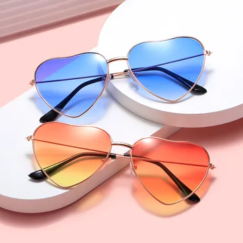 Винтажные солнцезащитные очки в металлической оправе в форме сердца с градиентными цветными линзами Солнцезащитные очки Хиппи Косплей Костюм Велосипедные Очки