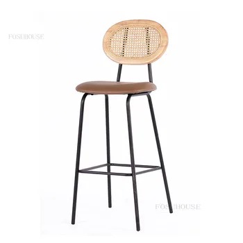 Скандинавские кожаные барные стулья для барной мебели, барный стул из кованого железа, современный минималистичный Дизайнерский барный стул с высокой спинкой для отдыха