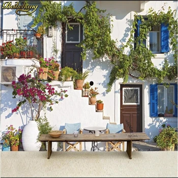 beibehang Пользовательские 3D фотообои для стен 3 d Греция, гостиная в средиземноморском стиле, спальня, голубая настенная роспись здания, обои