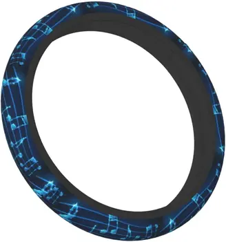 Синий чехол для руля с музыкальными нотами Универсальный 15-дюймовый Неопреновый протектор для автомобильных колес с принтом музыкальных нот, Универсальные аксессуары
