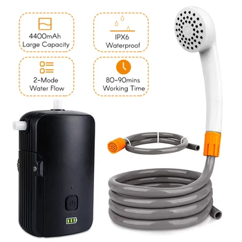 Портативный электрический душ для чистки автомобилей с дисплеем питания от аккумулятора, 2 режима подачи, быстрая зарядка через USB емкостью 4400 мАч, 8,2 фута